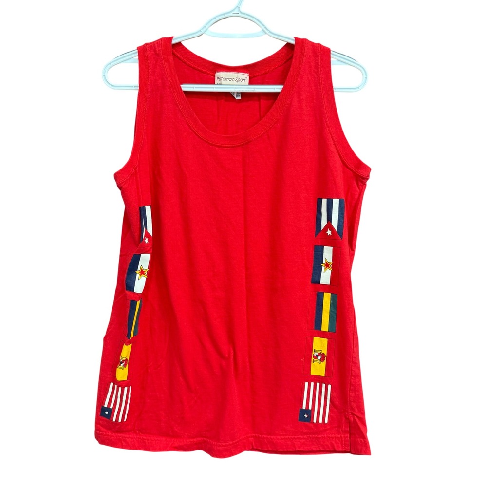 Potomac Sport Red Tank Top Nautical Star Stripes USA Made in Korea M